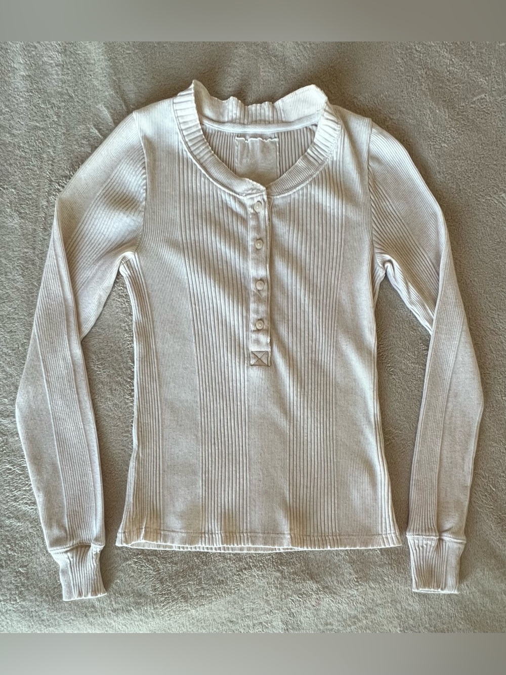 aerie Cream Ribbed Henley Long Sleeve Top
